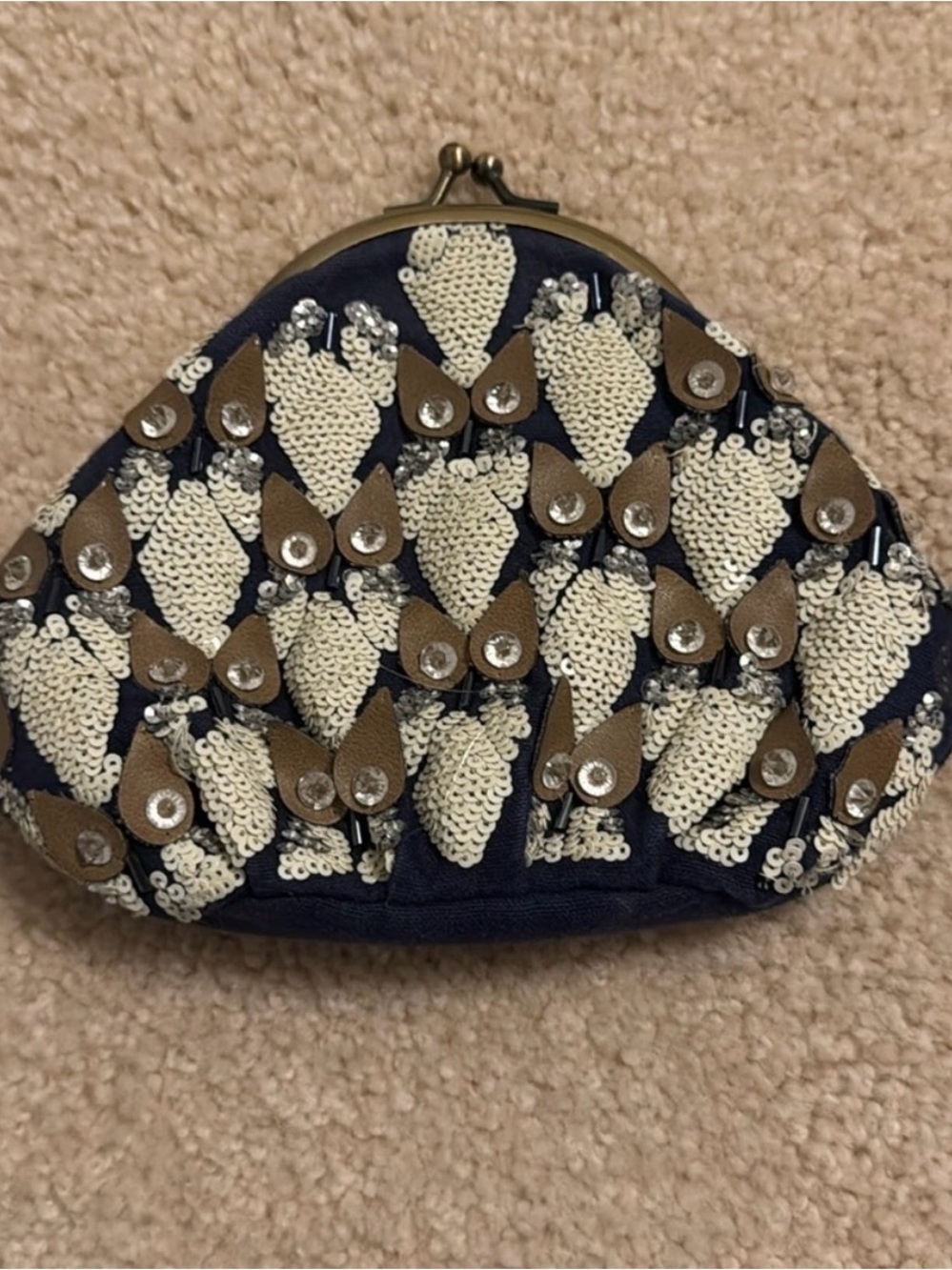 Anthropologie IPA NEMA Beaded Owl 🦉 Sequin Clutch Purse